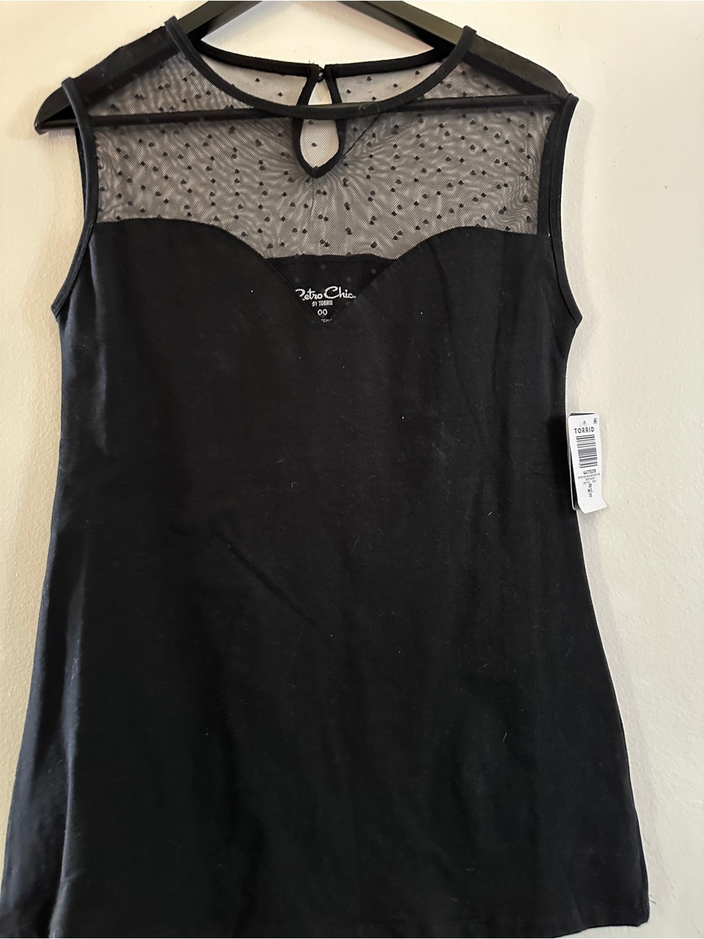 Retro Chic Black Sheer Dot Yoke Sleeveless Tank